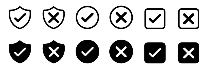 Check mark icon set. Check box icon with right and wrong buttons, yes or no checkmark icons, tick and cross symbol. vector illustration