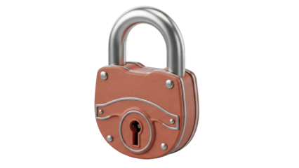Antique Rusty Padlock With Silver Metal Hardware Against Transparent Background