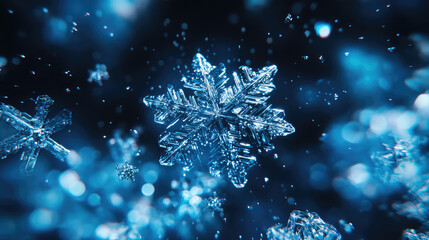  Glowing fractal snowflake illuminating a vast digital landscape, representing winter holiday cheer, future technology, and mystical elegance with sparkling bokeh lights