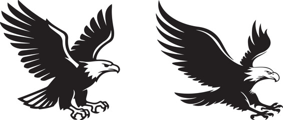 Two majestic bald eagles with outstretched wings in a black and white design