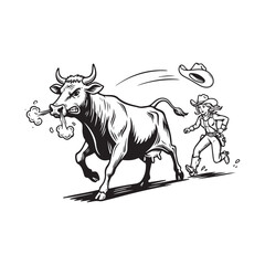 Furious cow chases running cowgirl; lost hat in a frantic pursuit.