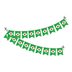 Green and White Triangle Bunting Garland with Flag Design (Resembling Brazil or Japan flag elements) for Festival, Celebration, and Party Decoration.