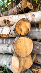 Stacked logs, showing tree rings