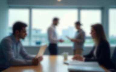 Out of Focus Business Setting - Abstract blur of a business setting with people and office equipment. High quality