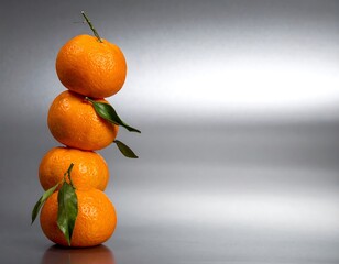 Stacked mandarins on a gray background