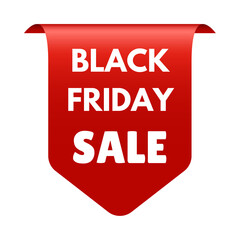 Vertical Red Hanging Ribbon Tag for Black Friday Sale, Retail Discount Promotion, E-commerce Label, and Web Advertising Banner.