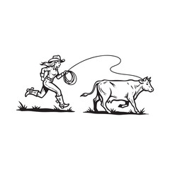 Cowgirl riding a bucking bull at a rodeo event graphic vector
