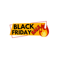 Black Friday Sale Banner with Burning Fire Icon for E-commerce Marketing, Retail Promotions, Discount Advertising, and Special Offer Design.