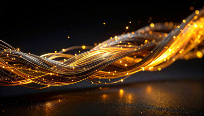 Illuminated Fiber Optic: Dynamic light dances across a cluster of fiber optic cables, evoking a sense of technological advancement, data transmission.