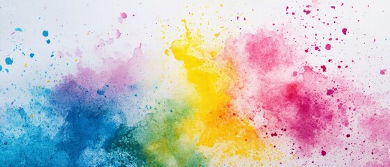 Obraz premium Explosive burst of colorful watercolor paints creating a joyful rainbow spectrum on white canvas, representing creativity and artistic expression