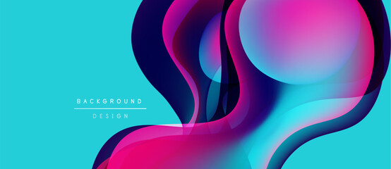 Abstract vibrant layers overlap. Turquoise backdrop contrasts pink, purple hues. Modern design evokes fluid motion, energy.