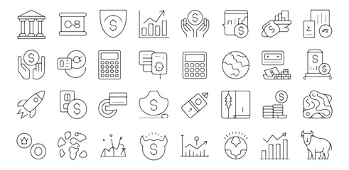 Finance line icon set business and banking symbol collection money signs editable stroke