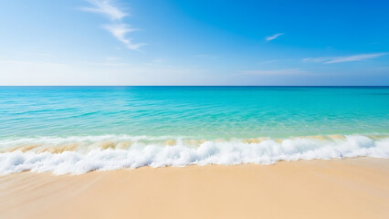 Fototapeta premium Calm Ocean Waves Washing Ashore on a Golden Sandy Beach