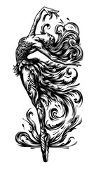 Black and white ballerina and dance figure vector logo emblem, tribal tatto design	
