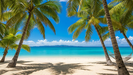Fototapeta premium Idyllic beach with palm trees and hammock tropical
