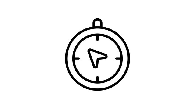 A simple animated vector icon of a compass, with directional markings and a north-facing needle.