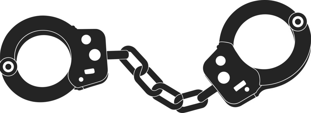 Handcuff silhouette front view, law enforcement restraint icon, security and justice symbol, flat vector illustration, black graphic design