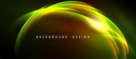 Abstract neon waves, vibrant green, yellow hues. Dark background creates dramatic effect. Modern design element.