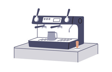 Professional coffee machine. Espresso and cappuccino brewing device, pro gadget, tool, barista equipment, appliance for cafe, coffeehouse. Flat vector illustration isolated on white background