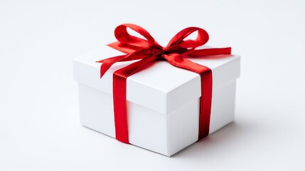 Obraz premium A white gift box with a red bow, a Christmas present.