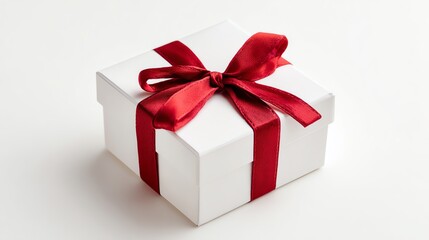Obraz premium A white gift box with a red bow, a Christmas present.