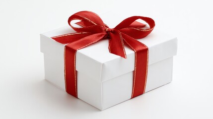 Obraz premium A white gift box with a red bow, a Christmas present.