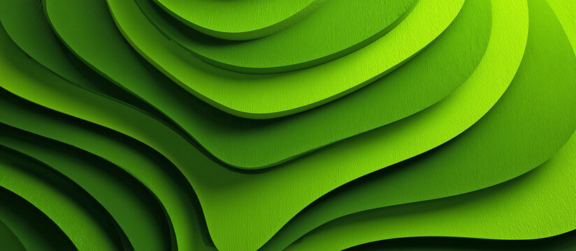 Multilayered wavy green relief - concept background. Green organic structure. Wavy, smooth green stripes. Digital photo illustration. - Powered by Adobe