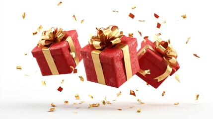 A red gift box, a gold bow, a Christmas present.