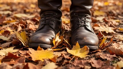 Brown Leather Boots on Fall Leaves