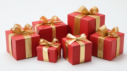 Obraz premium A red gift box, a gold bow, a Christmas present.