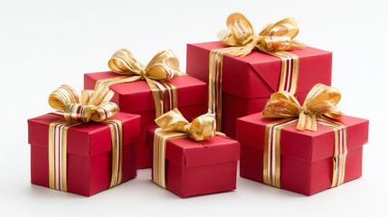 Obraz premium A red gift box, a gold bow, a Christmas present.