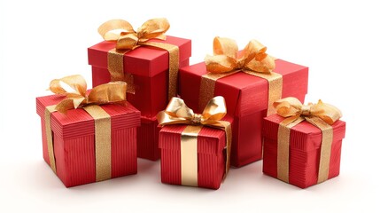 Obraz premium A red gift box, a gold bow, a Christmas present.