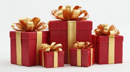Obraz premium A red gift box, a gold bow, a Christmas present.
