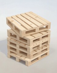 Stacked wooden pallets against a plain background