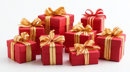 Obraz premium A red gift box, a gold bow, a Christmas present.