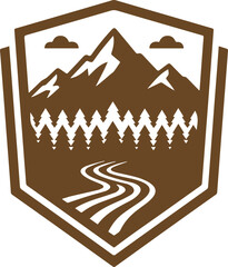 mountain landscape icon and outdoor hiking logo nature view river and mountain 