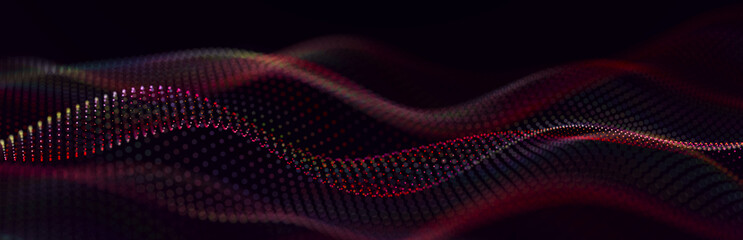 Colored music surface. Beautiful curved wave on a dark background. Digital technology background. 3D