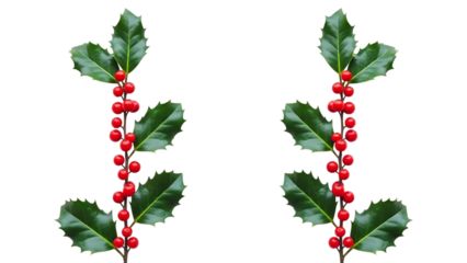 Holiday Sprigs: Capturing the festive spirit with sprigs of holly and red berries, conveying the essence of holiday traditions.