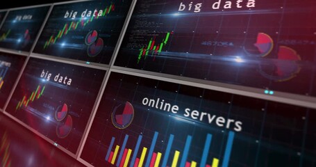 Big data digital technology charts and graphs diagram seamless and loopable 3d concept animation - Powered by Adobe