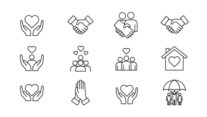 line style family love icon set isolated on transparent background