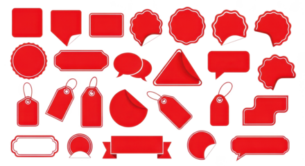Red labels, tags and graphic element shapes for marketing design
