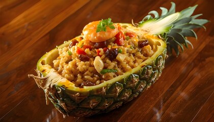 Thai Pineapple Fried Rice Boat &mdash; Premium Asian Cuisine Photography