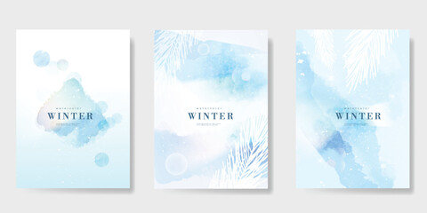 Winter and Happy holiday greeting card vector set. Elegant wallpaper with pine leaves, pinecone, snowflake. Holidays design illustration for cover, print, poster, Happy New Year, ads. 