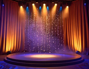 Stage lighting with curtain and decorations