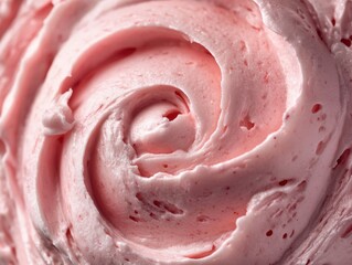 Sweet pink frosting swirled in a bowl ready for decorating cakes and pastries during a baking session at home in the afternoon