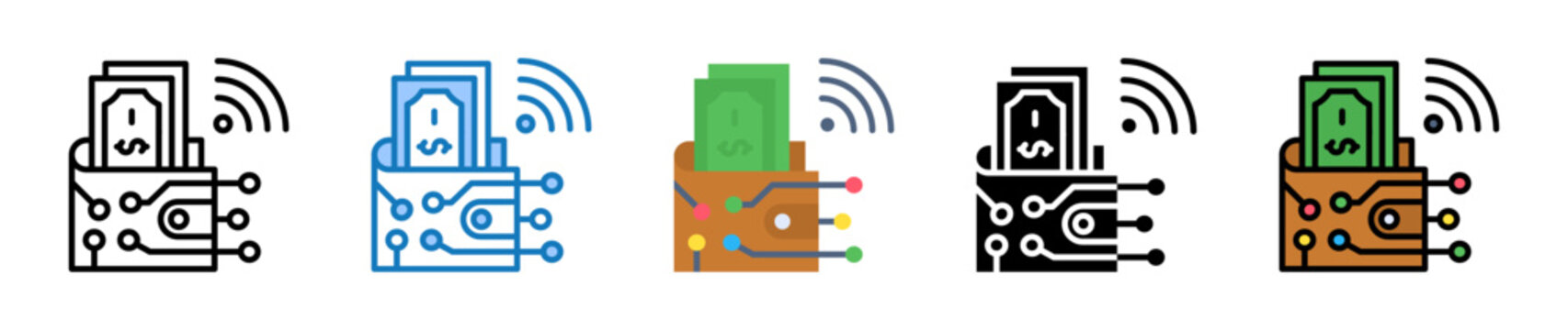 Digital Wallet multiple style icons set design vector illustration. 