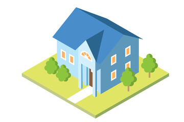 スタイリッシュでかわいい一戸建てマイホームのアイソメトリックイラスト