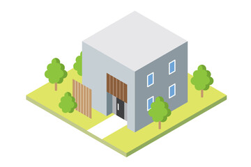 スタイリッシュでかわいい一戸建てマイホームのアイソメトリックイラスト