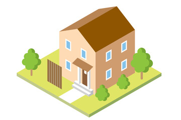 スタイリッシュでかわいい一戸建てマイホームのアイソメトリックイラスト