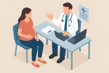 Doctor advising a pregnant woman about maternal health and pregnancy care during a medical check up in a hospital office